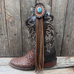 Boot Cuff Jewelry - Blue Cabochon Concho - Fringe