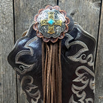 Boot Cuff Jewelry -  Antique Silver Cross Turquoise Concho - Fringe