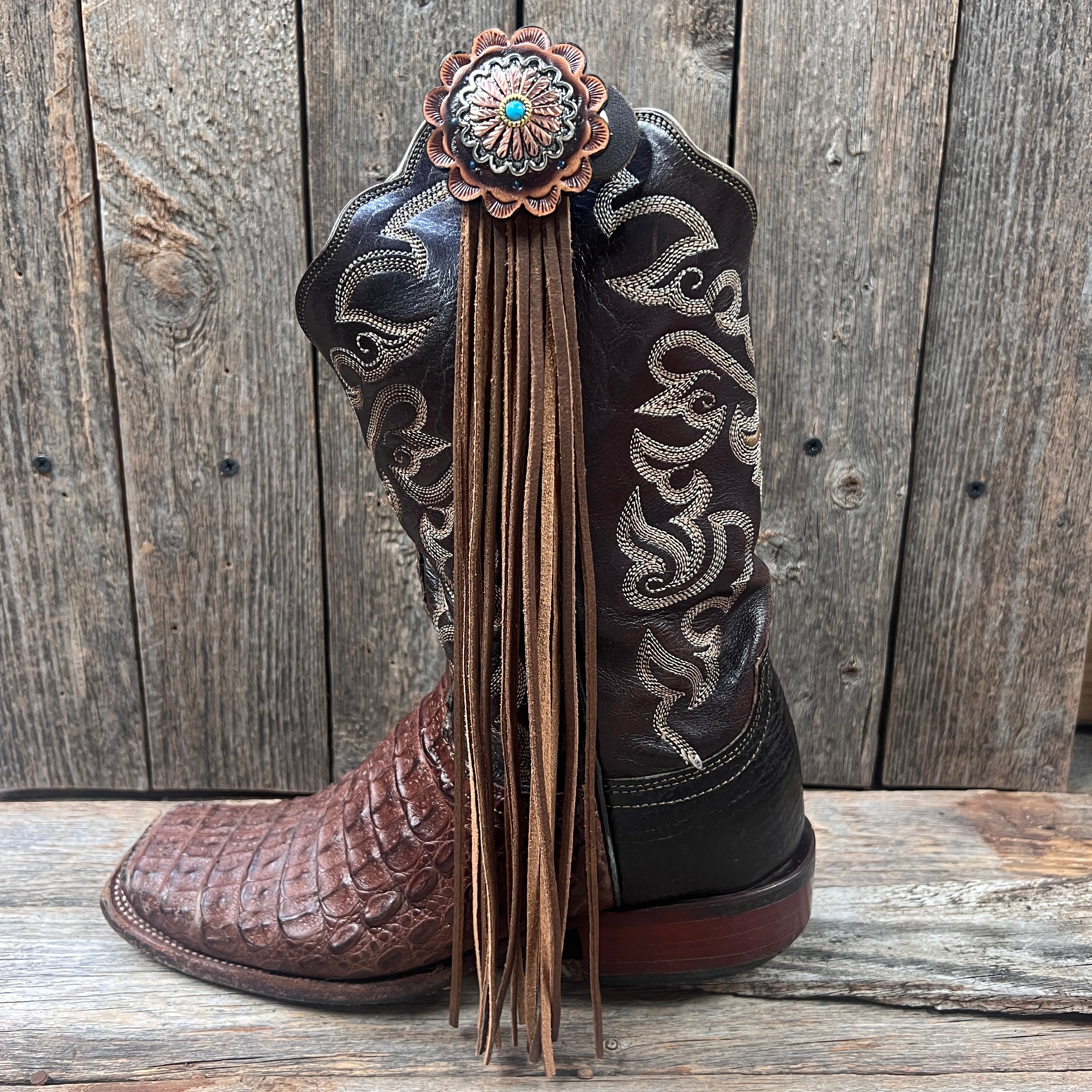 Boot Cuff Jewelry - Copper Flower Turquoise Concho - Fringe