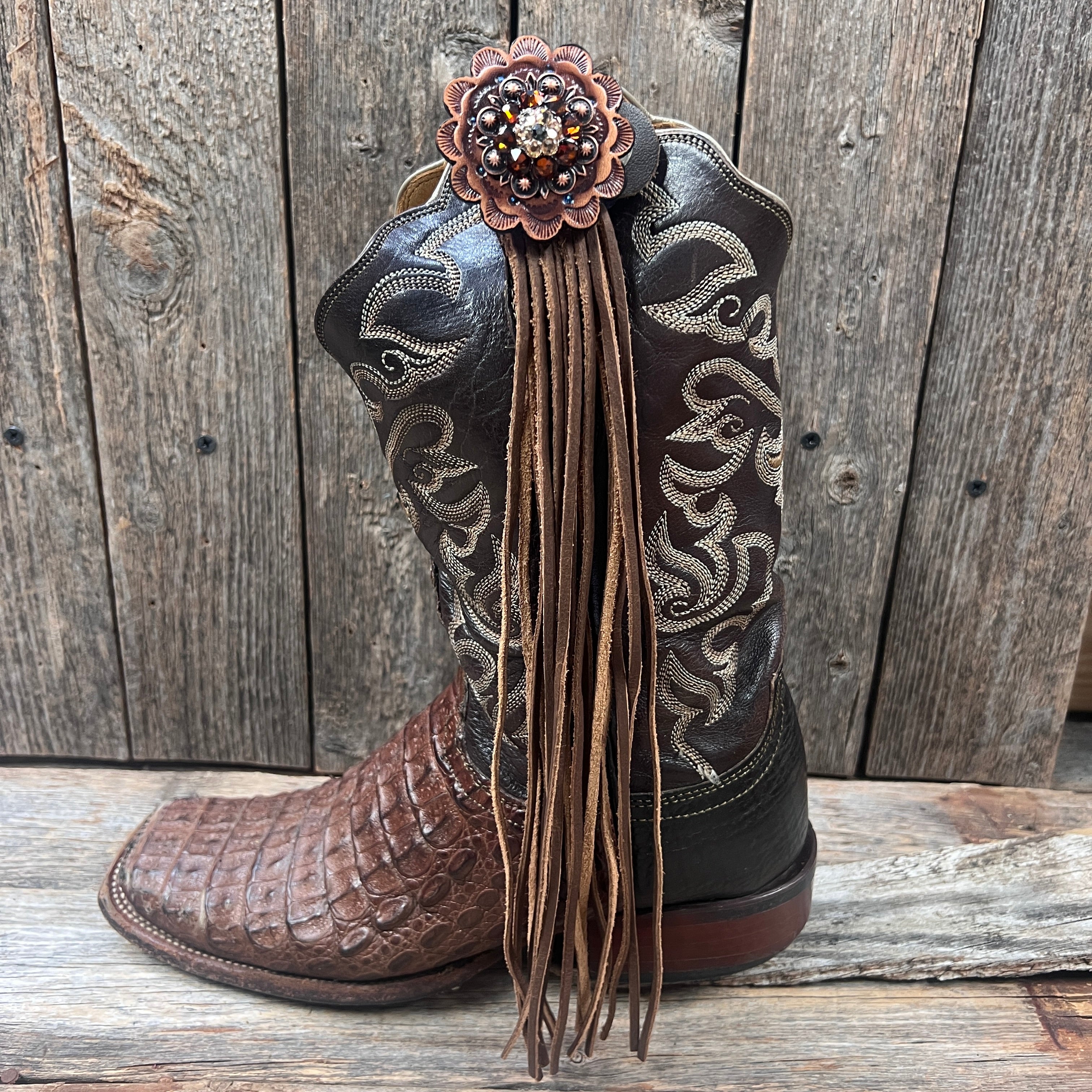 Boot Cuff Jewelry - Jet, Champagne and Topaz Concho - Fringe