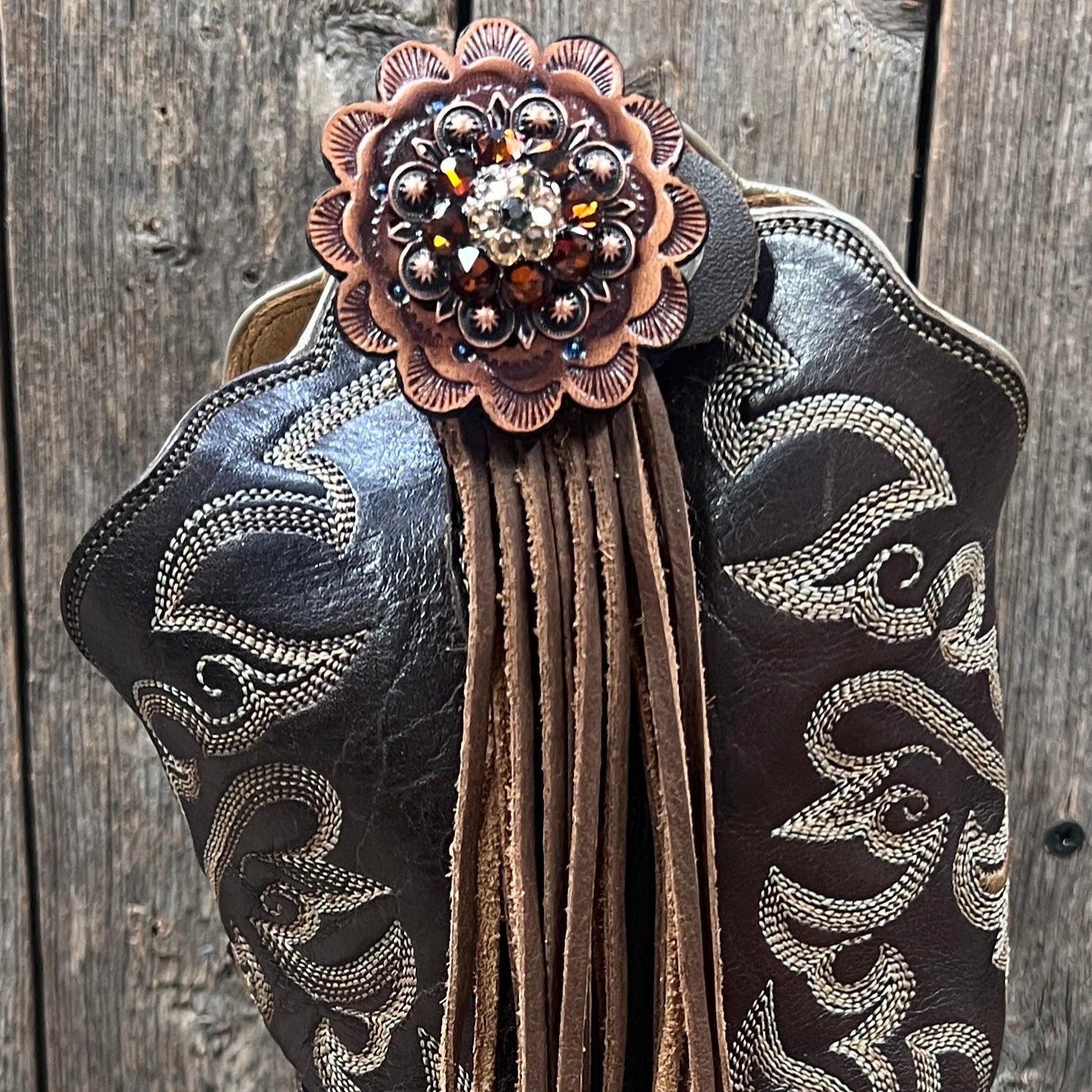 Boot Cuff Jewelry - Jet, Champagne and Topaz Concho - Fringe