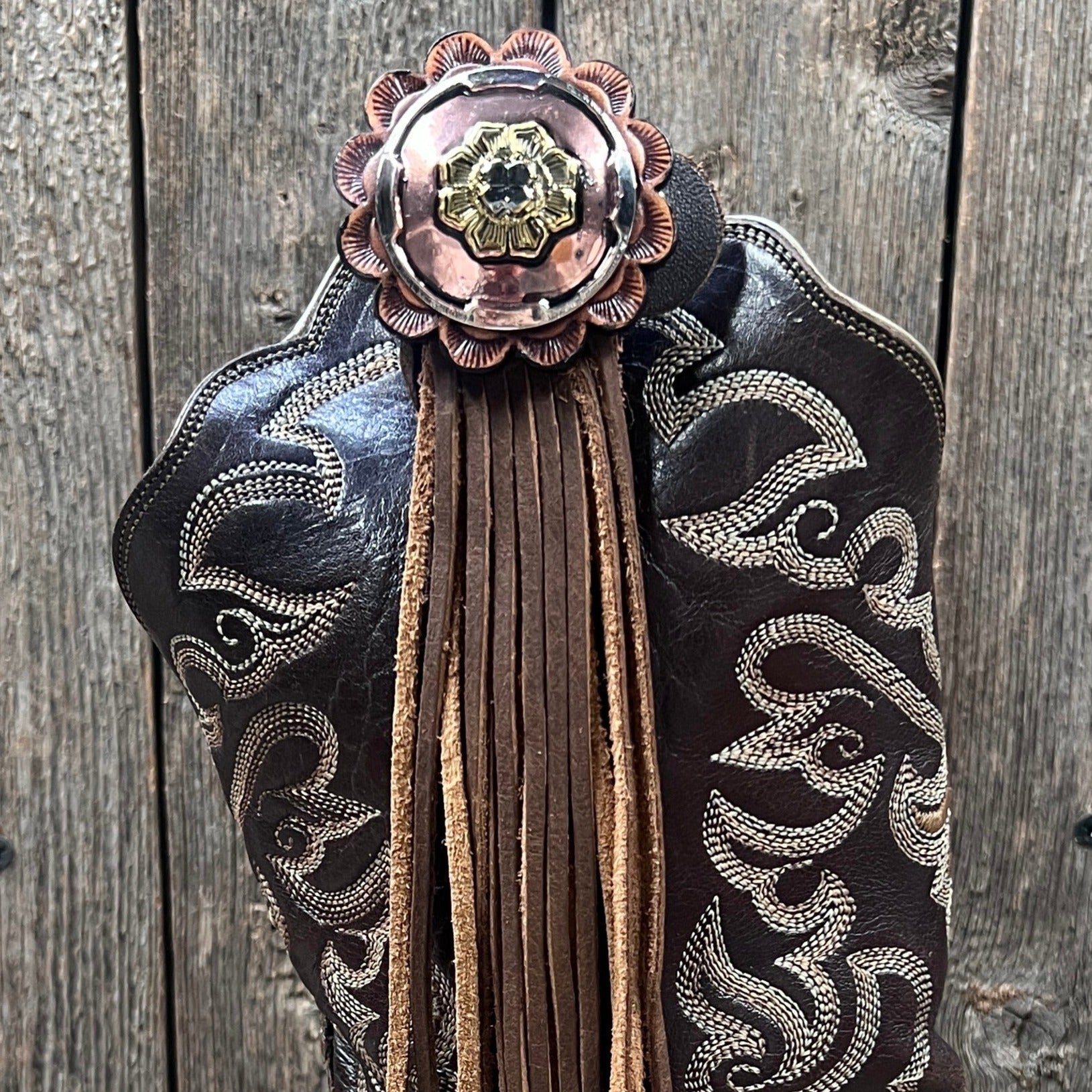 Boot Cuff Jewelry - Copper Floral Concho - Fringe