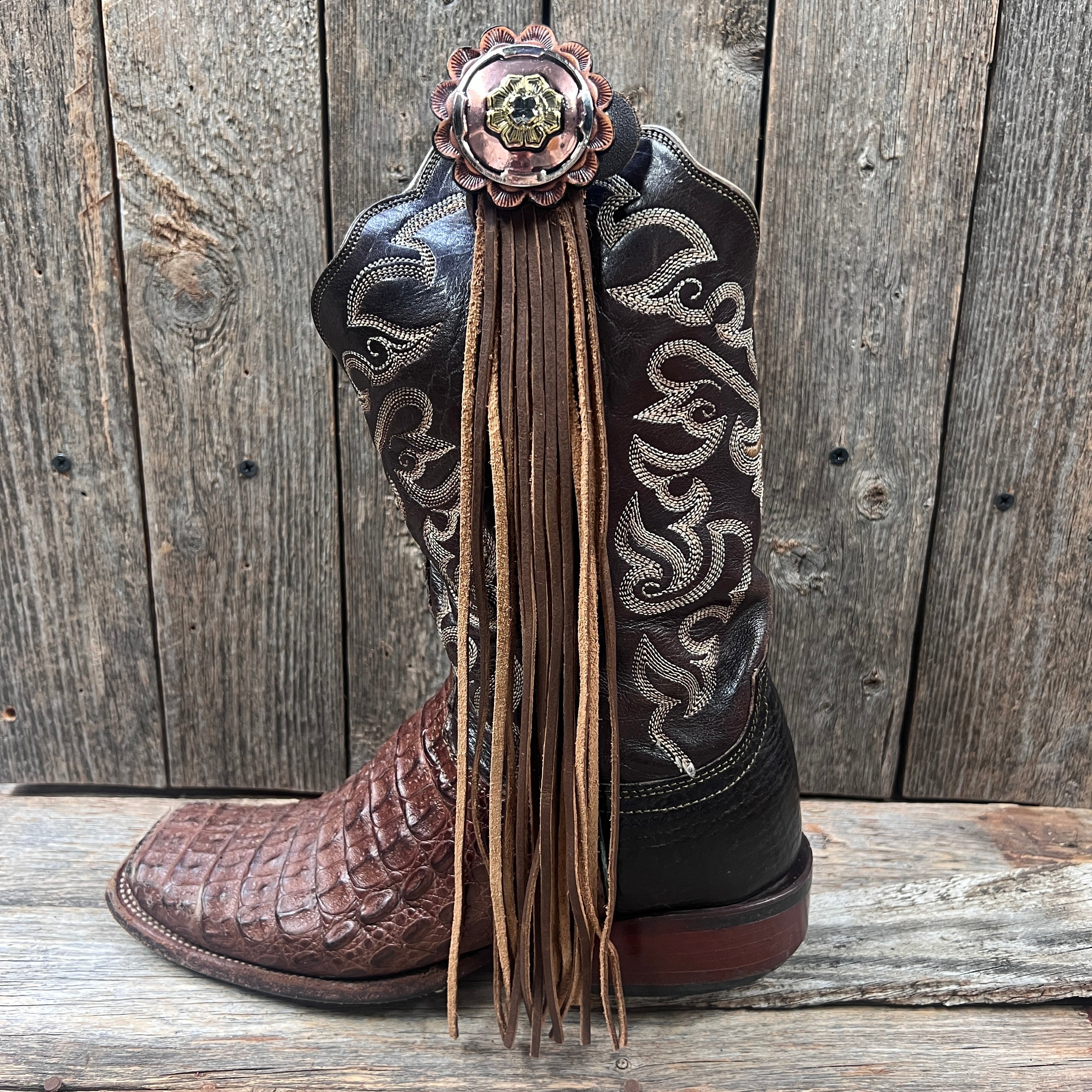 Boot Cuff Jewelry - Copper Floral Concho - Fringe