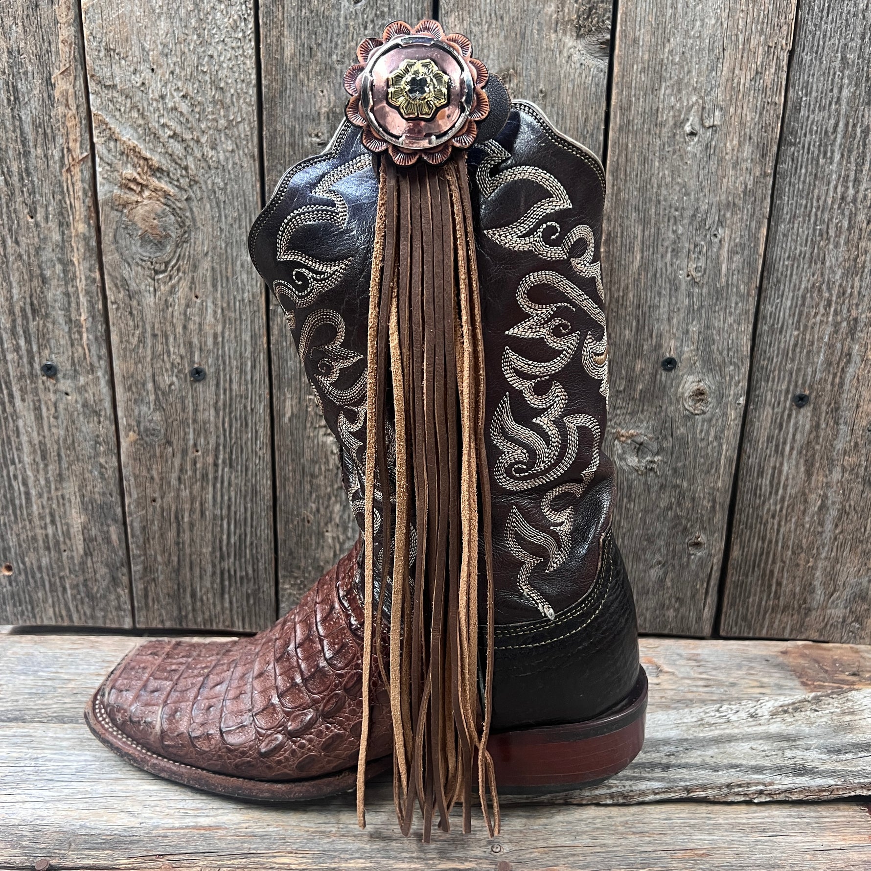 Boot Cuff Jewelry - Copper Floral Concho - Fringe
