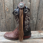 Boot Cuff Jewelry - Antique Silver Flower and Berry Concho - Fringe
