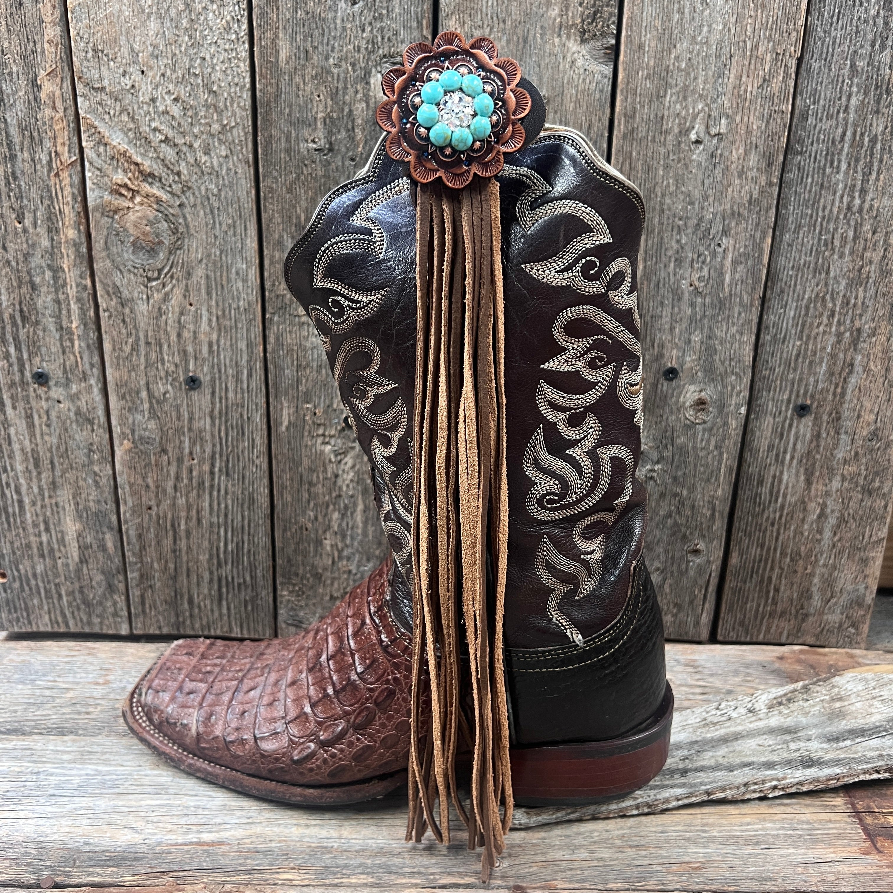 Boot Cuff Jewelry - Copper Fashion Turquoise and Clear Concho - Fringe