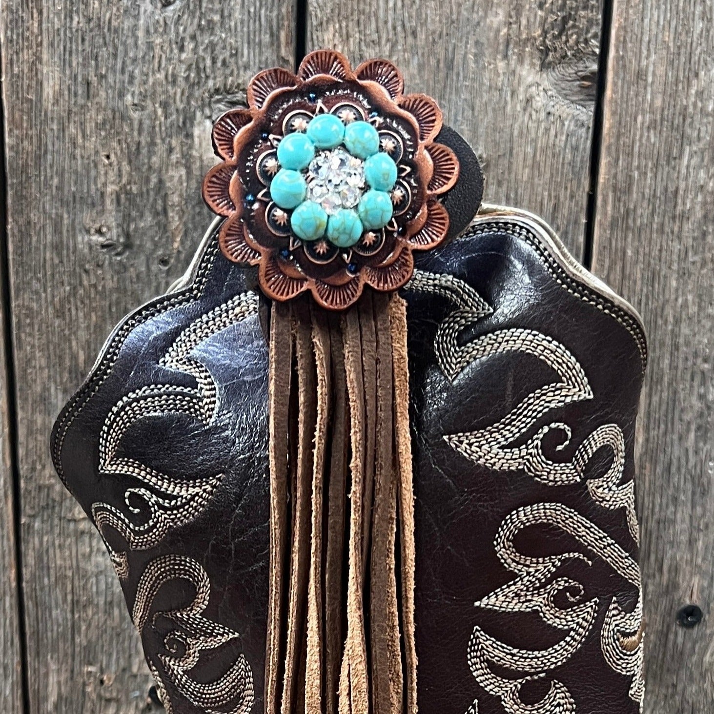 Boot Cuff Jewelry - Copper Fashion Turquoise and Clear Concho - Fringe