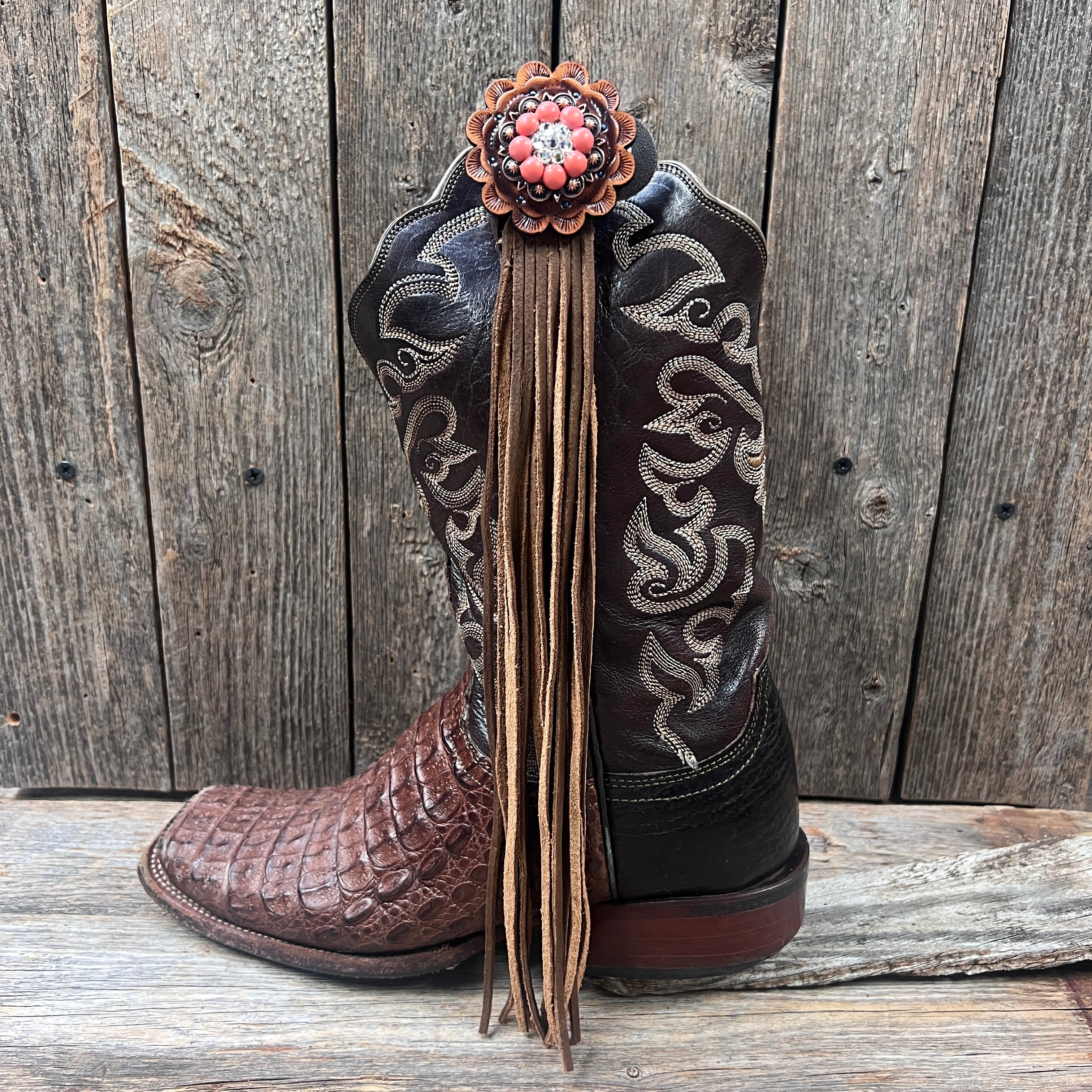 Boot Cuff Jewelry - Copper Fashion Coral and Clear Concho - Fringe