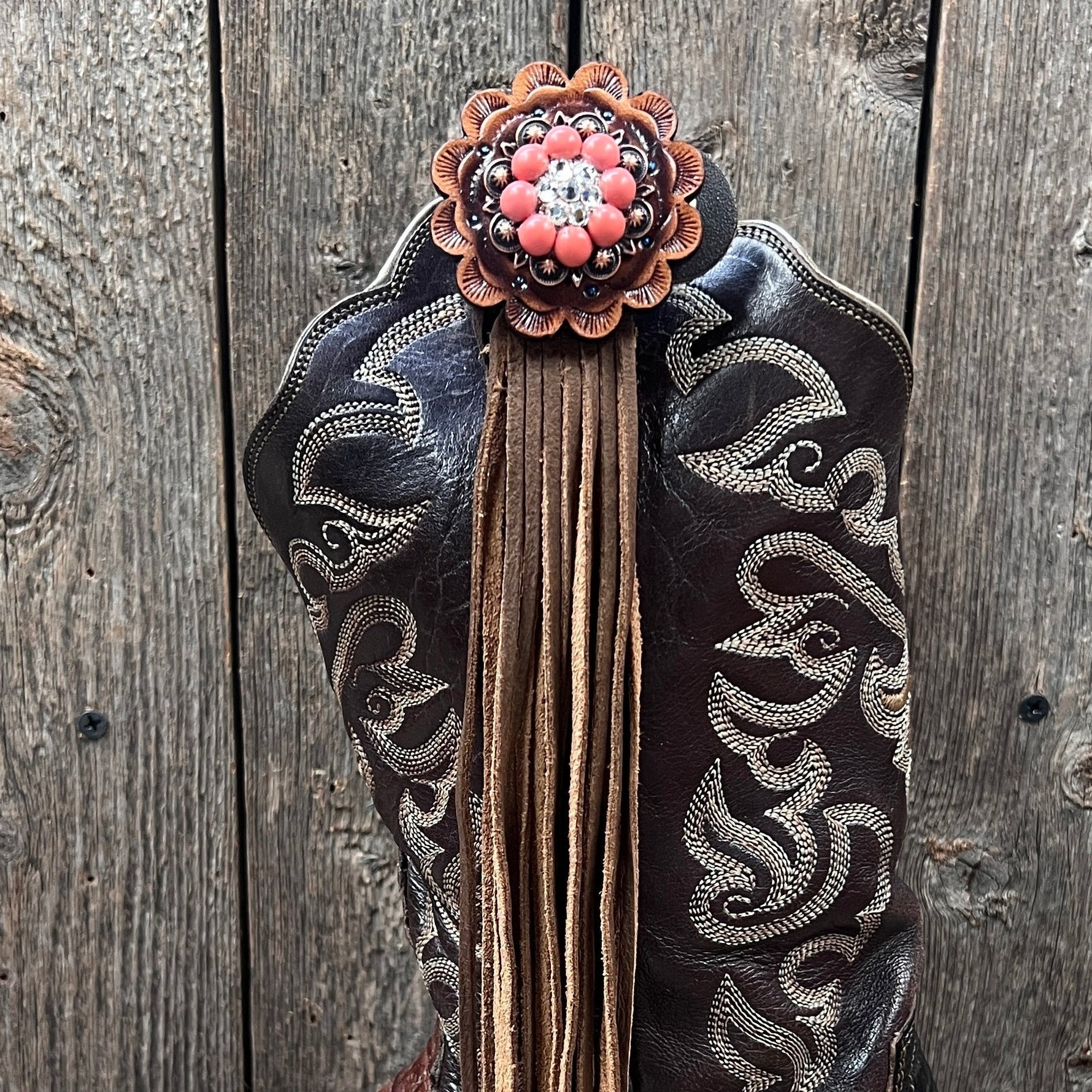 Boot Cuff Jewelry - Copper Fashion Coral and Clear Concho - Fringe