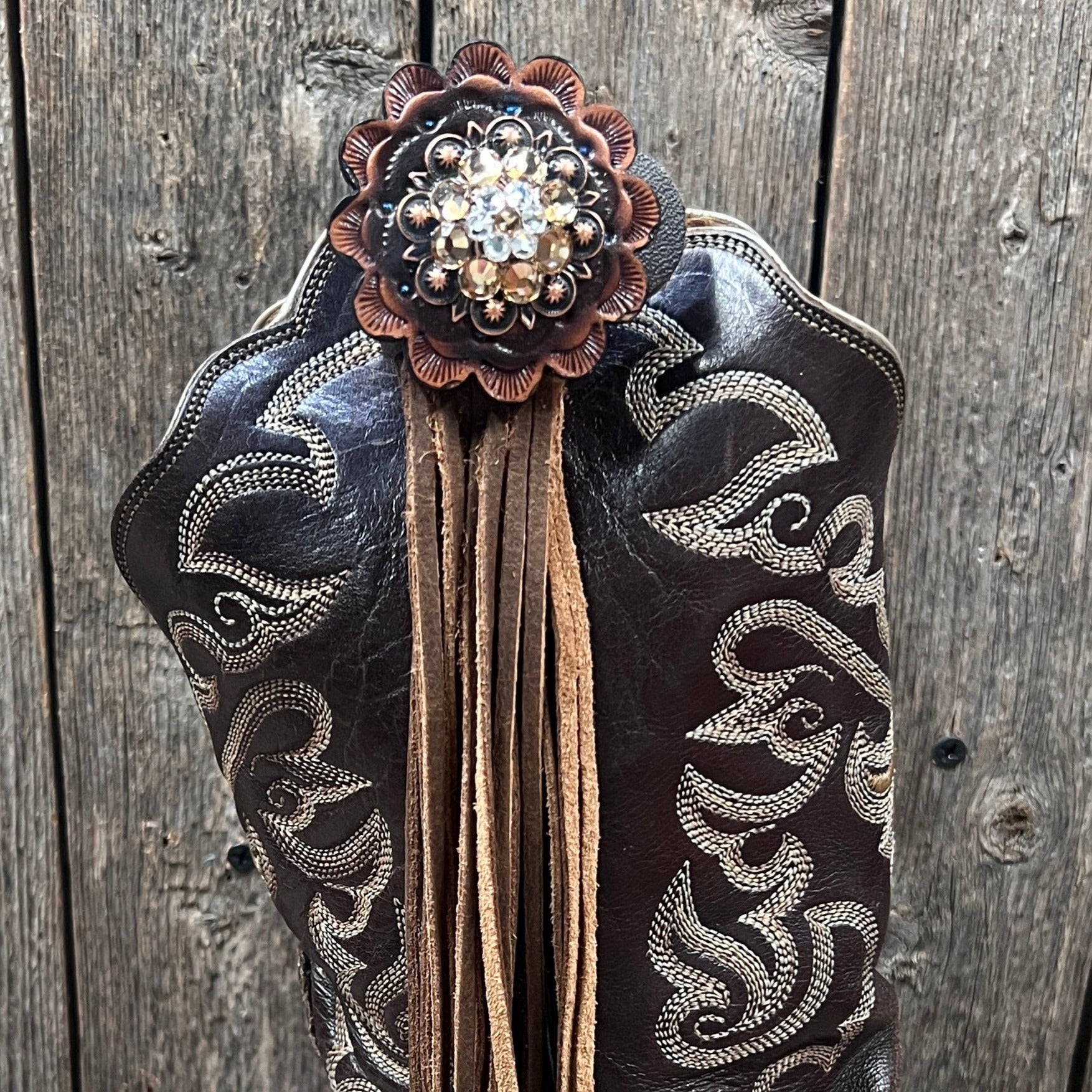 Boot Cuff Jewelry - Copper Champagne and Clear Concho - Fringe