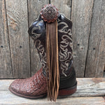 Boot Cuff Jewelry - Copper Intricate Engraved Concho - Fringe