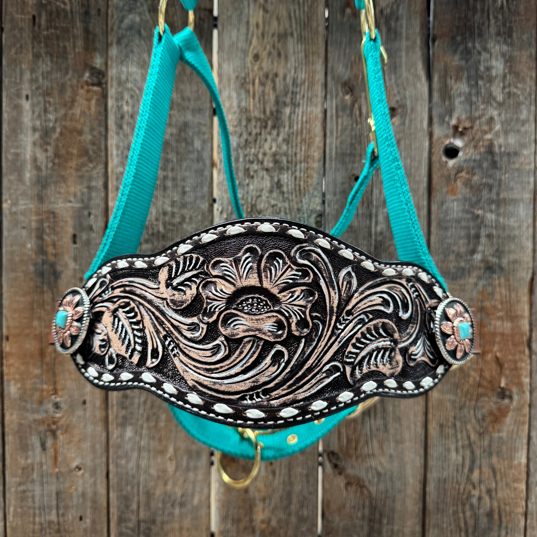 Teal Nylon Horse Halter – Bronc Noseband with Western Conchos NH107