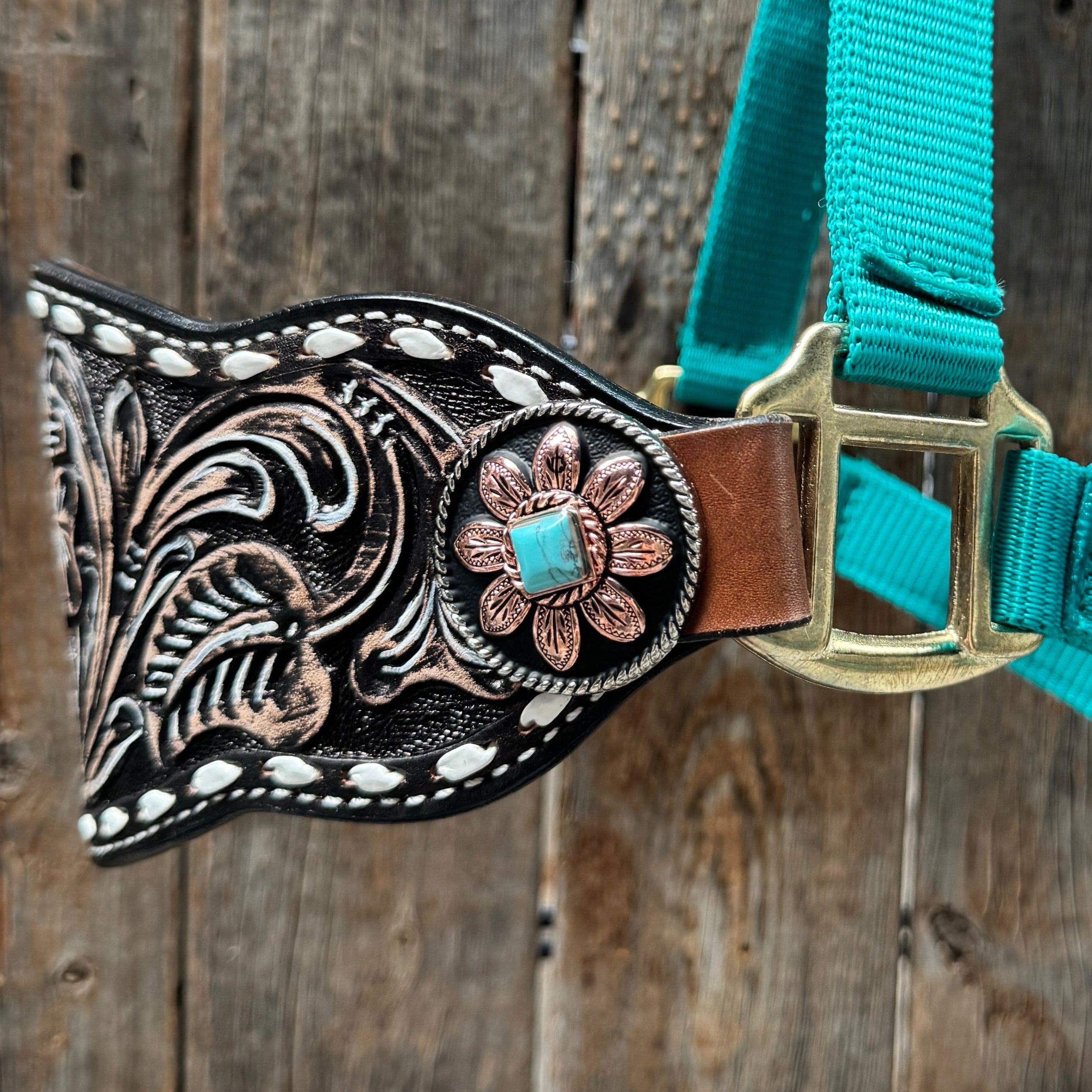 Teal Nylon Horse Halter – Bronc Noseband with Western Conchos NH107