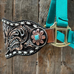 Teal Nylon Horse Halter – Bronc Noseband with Western Conchos NH107