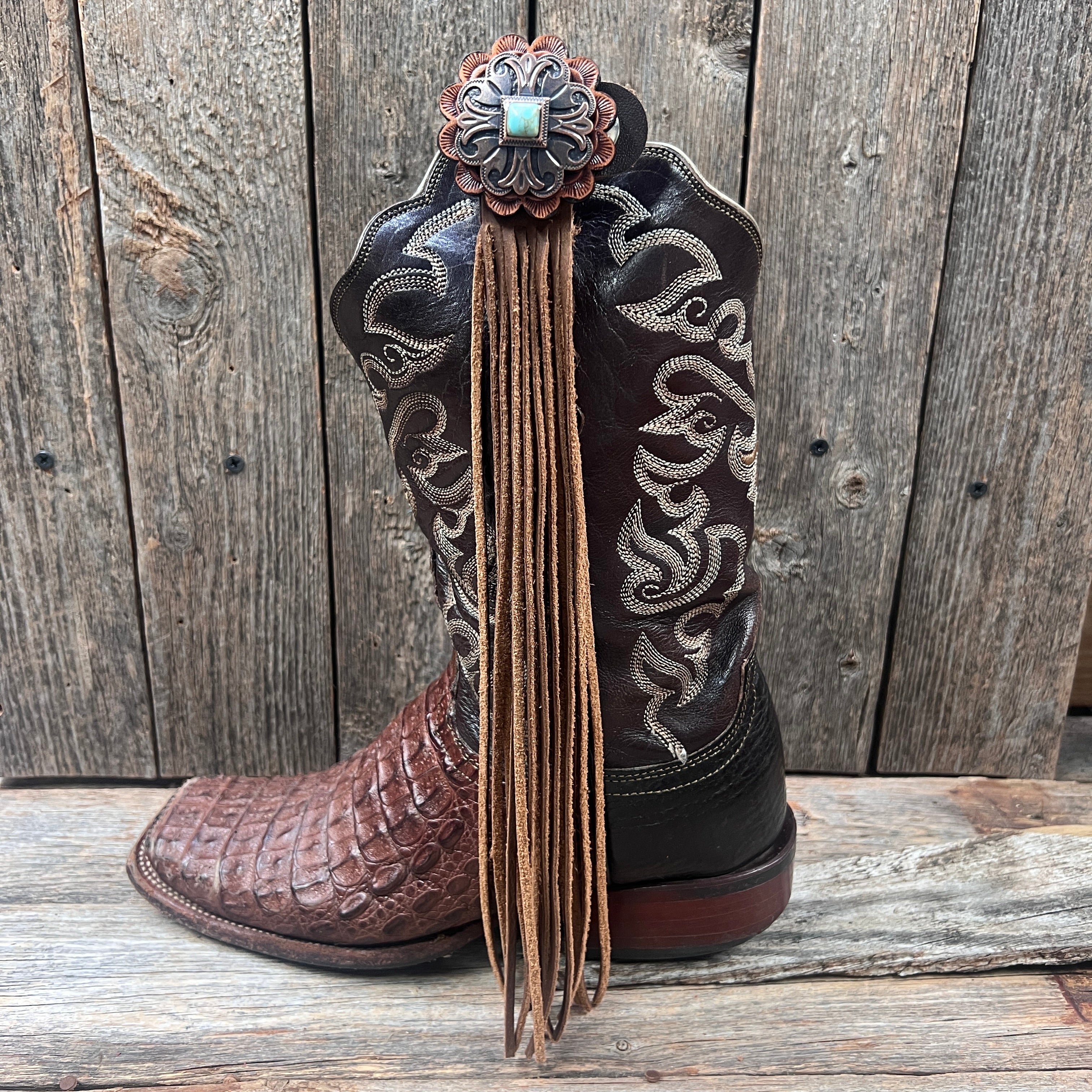 Boot Cuff Jewelry - Copper Turquoise Concho - Fringe