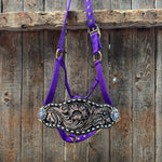 Purple Nylon Horse Halter – Bronc Noseband with Crystal Conchos NH108