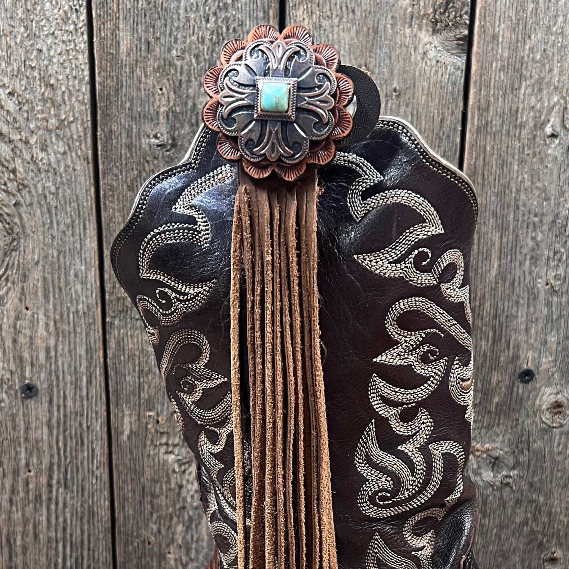Boot Cuff Jewelry - Copper Turquoise Concho - Fringe