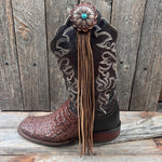 Boot Cuff Jewelry - Copper Turquoise Flower Concho - Fringe