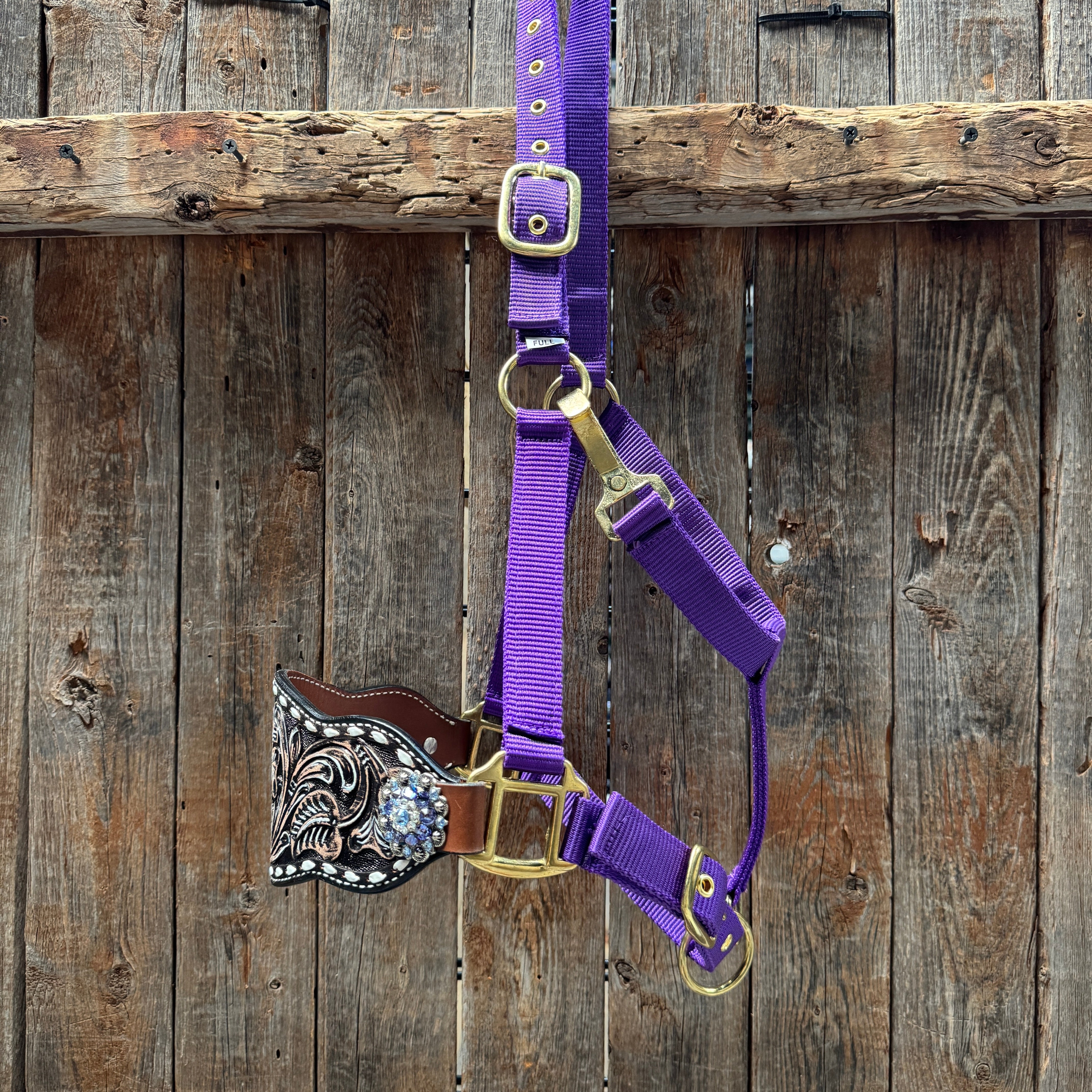 Purple Nylon Horse Halter – Bronc Noseband with Crystal Conchos NH108