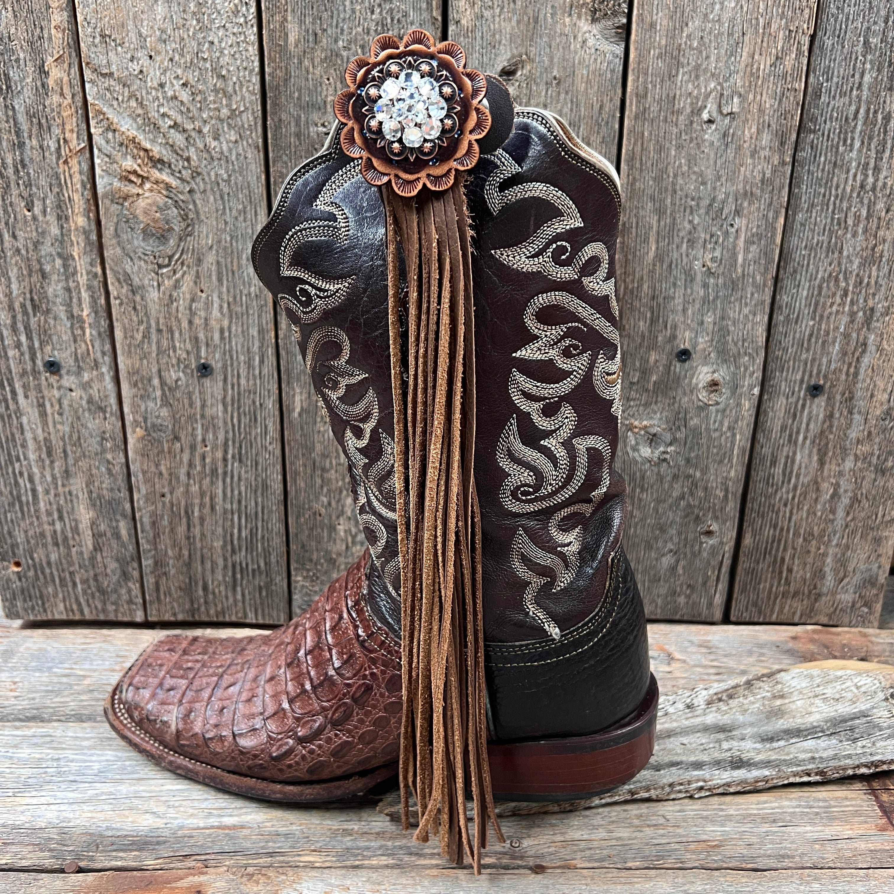 Boot Cuff Jewelry - Copper Clear Concho - Fringe
