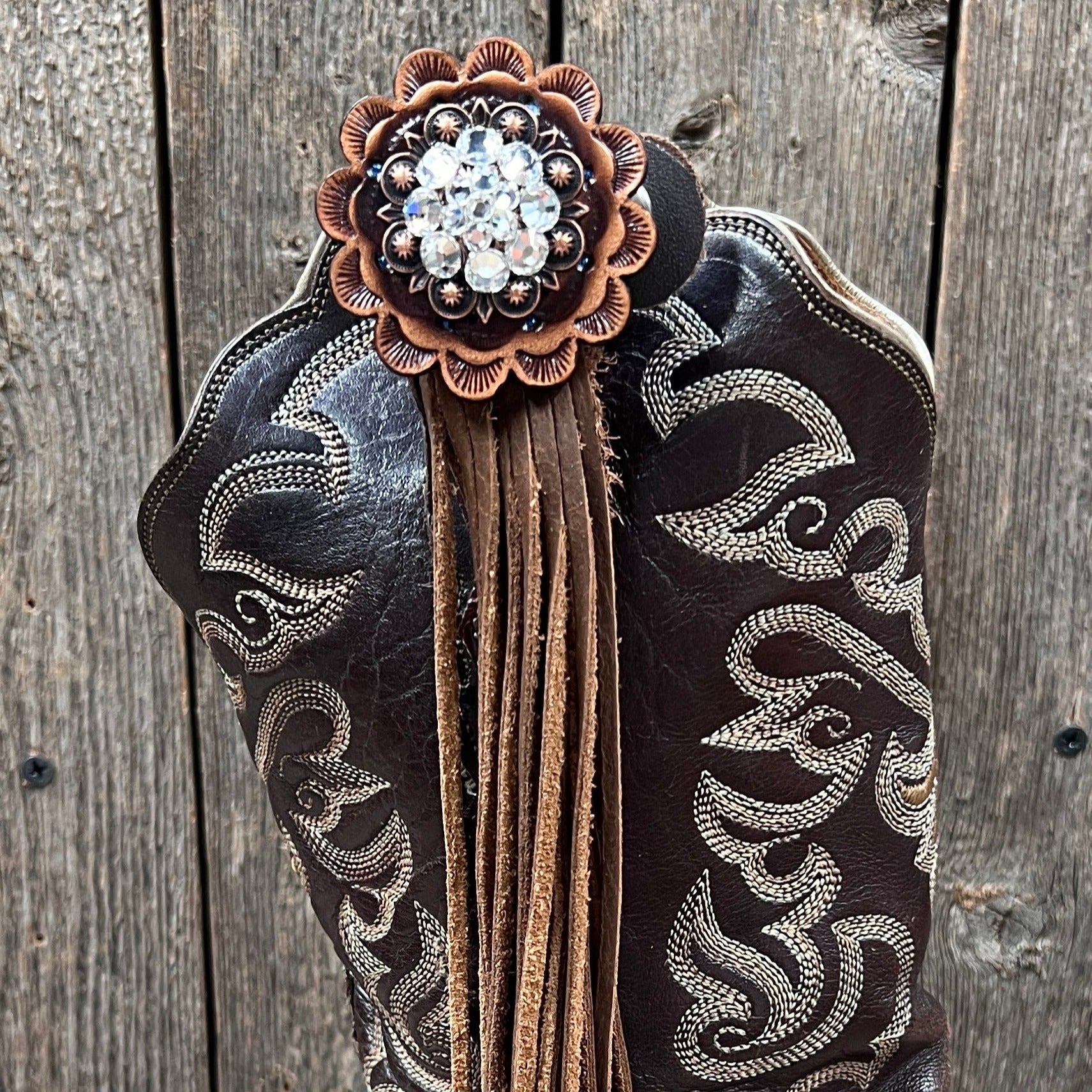 Boot Cuff Jewelry - Copper Clear Concho - Fringe