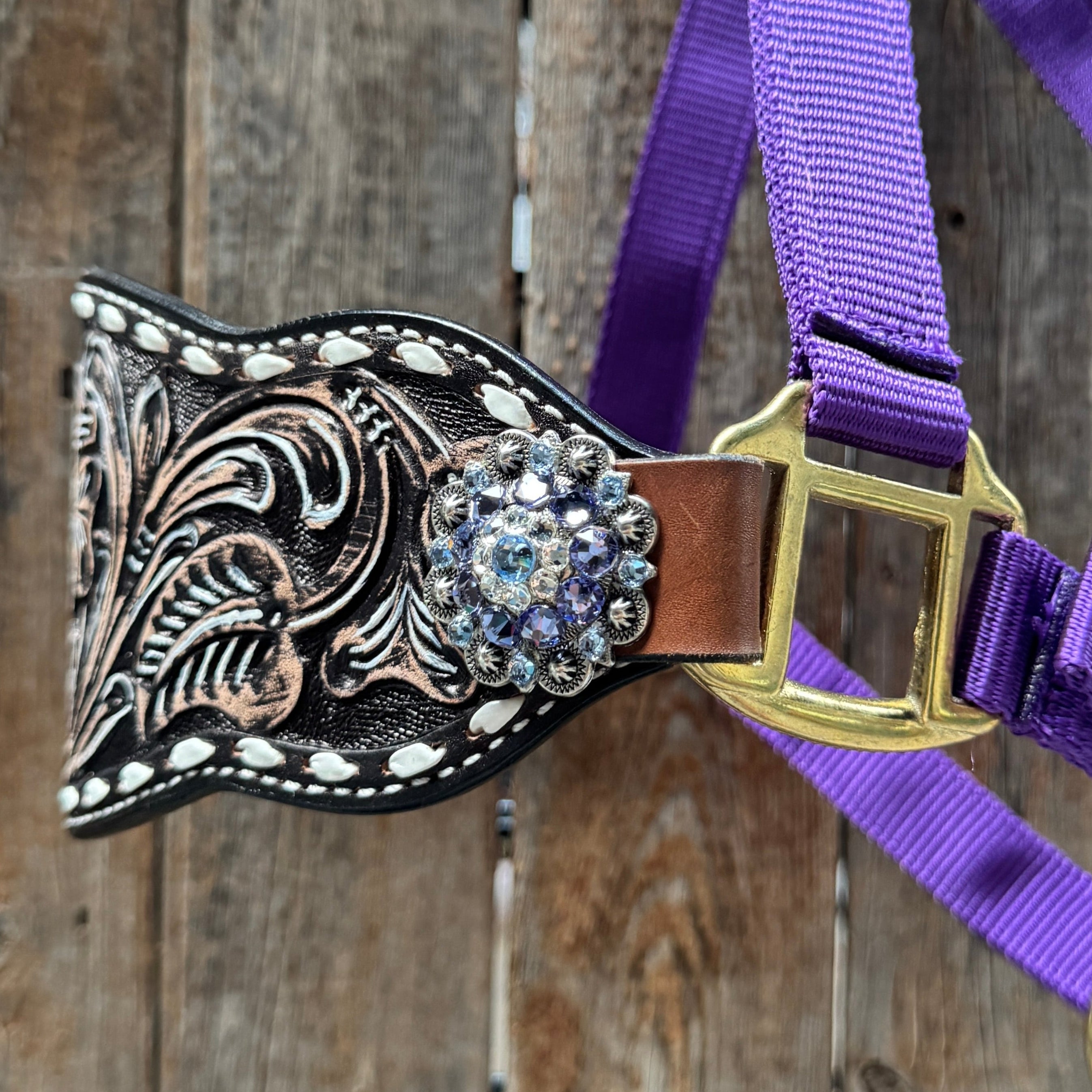 Purple Nylon Horse Halter – Bronc Noseband with Crystal Conchos NH108
