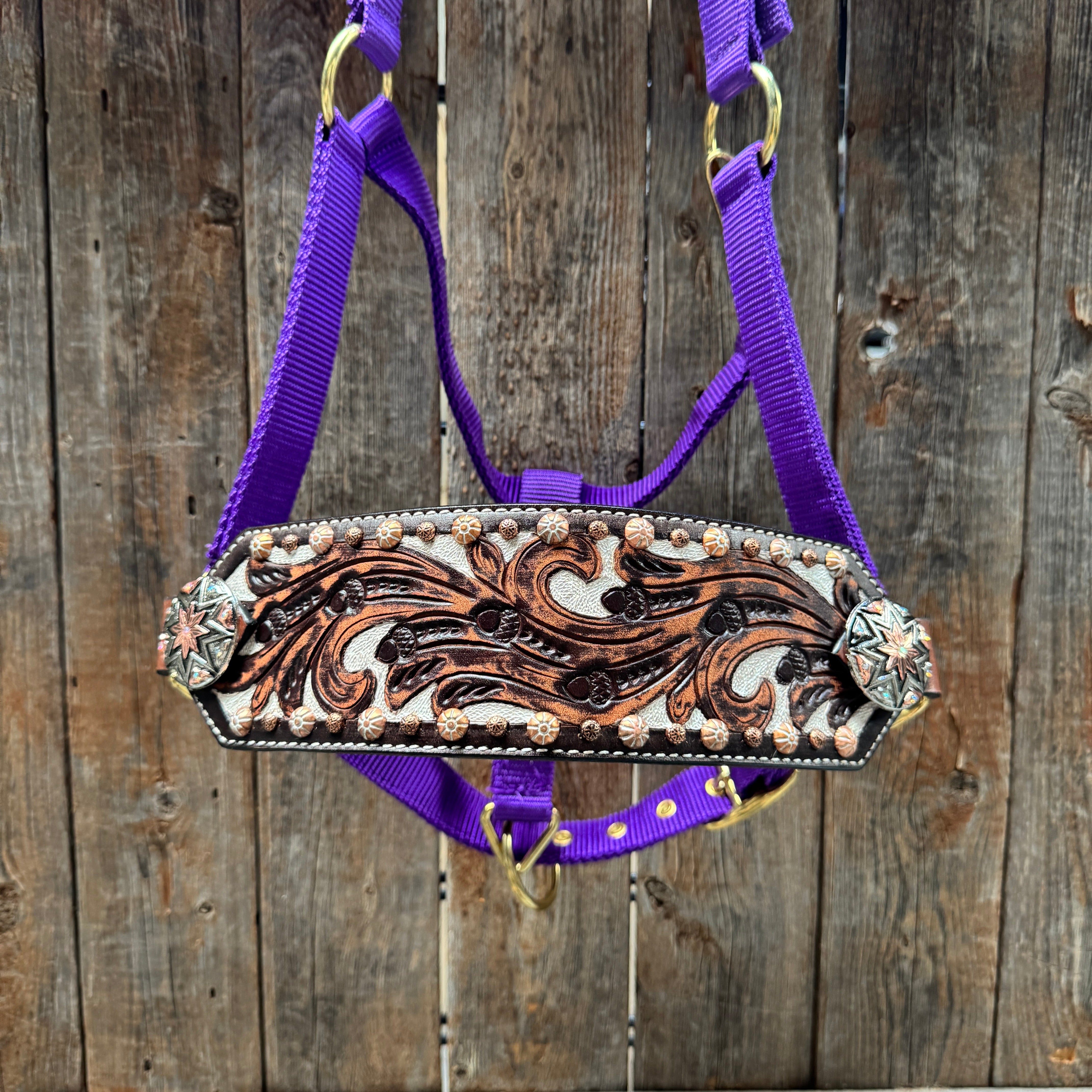 Purple Nylon Horse Halter – Bronc Noseband with Western Conchos NH110