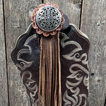 Boot Cuff Jewelry - Antique Silver Floral Engraved Concho - Fringe