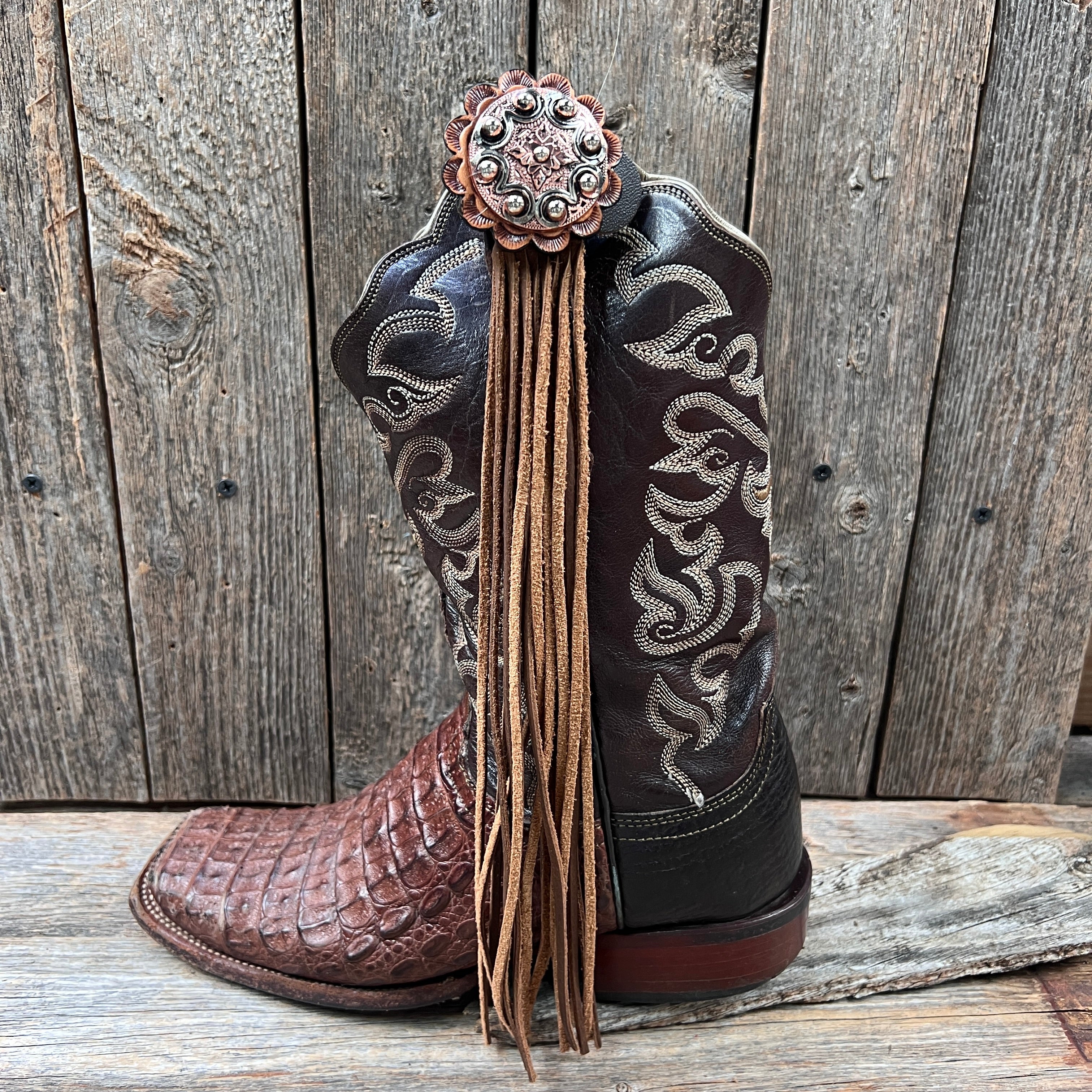 Boot Cuff Jewelry - Copper Dots Concho - Fringe