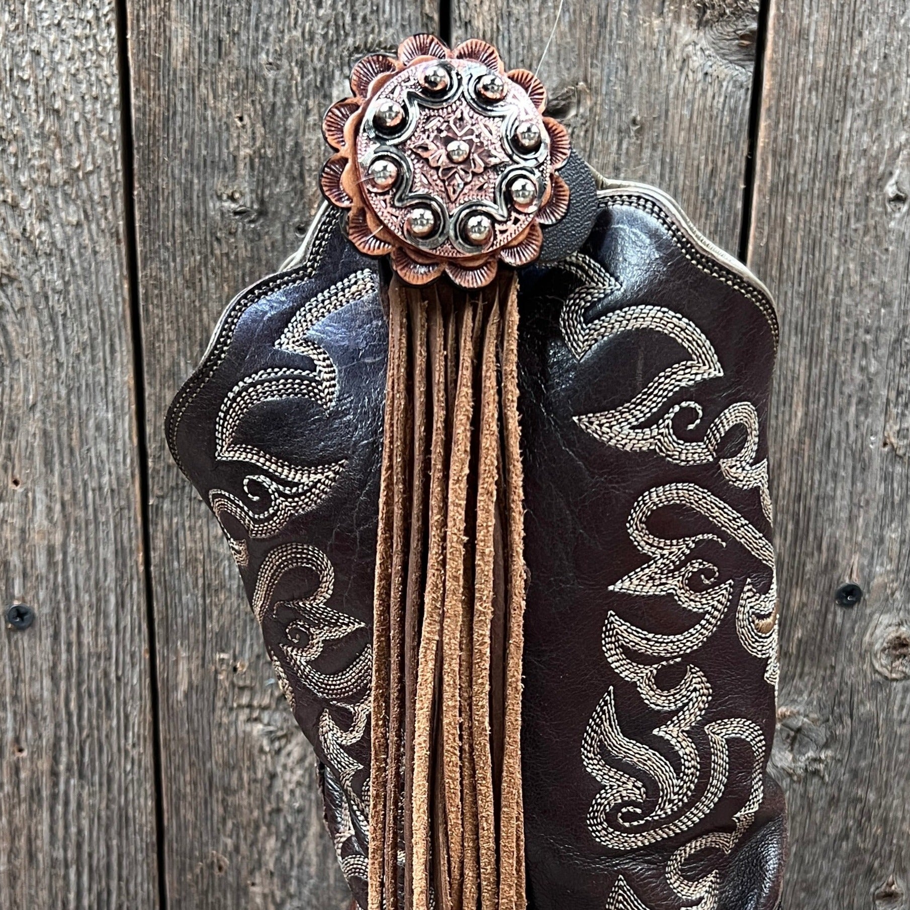 Boot Cuff Jewelry - Copper Dots Concho - Fringe
