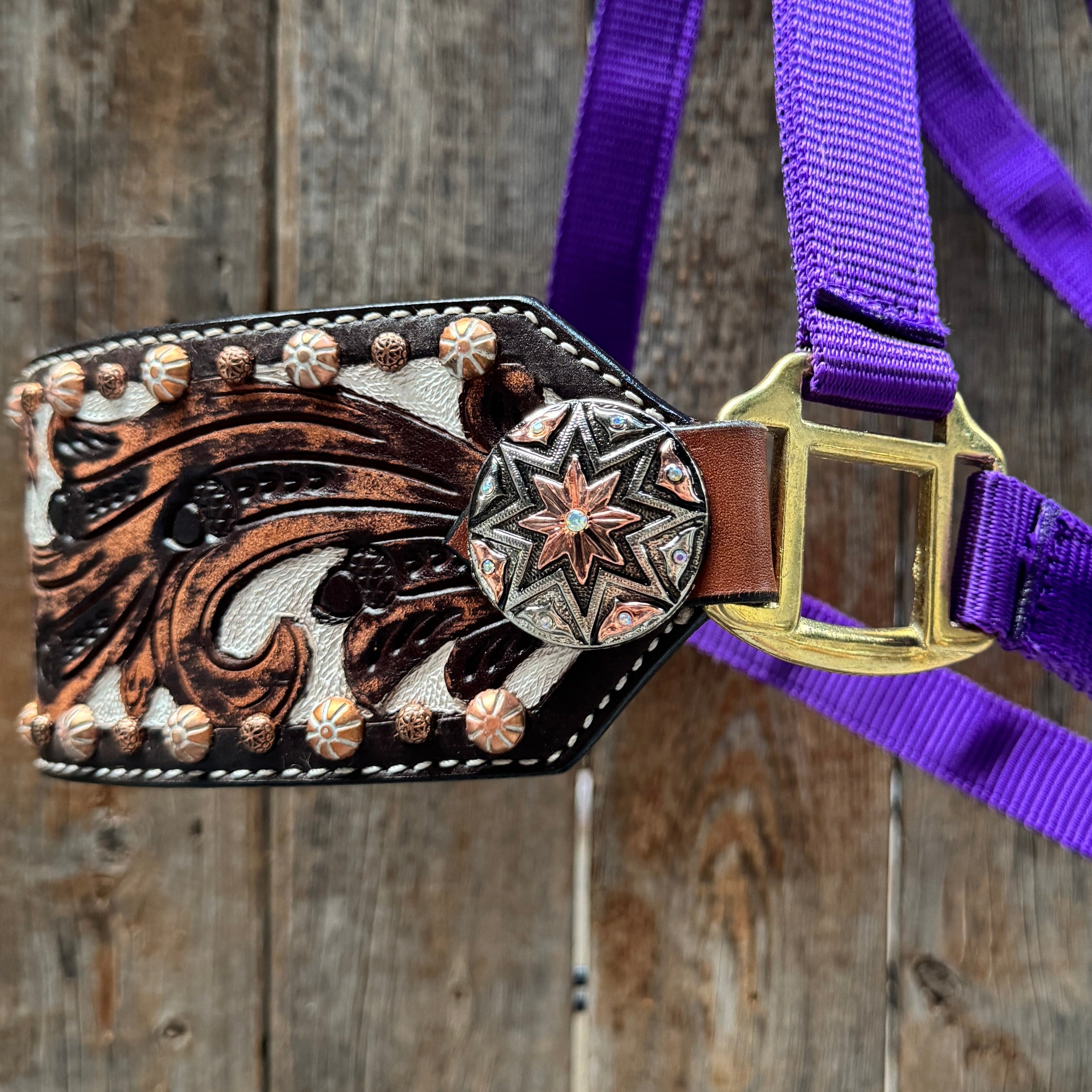 Purple Nylon Horse Halter – Bronc Noseband with Western Conchos NH110