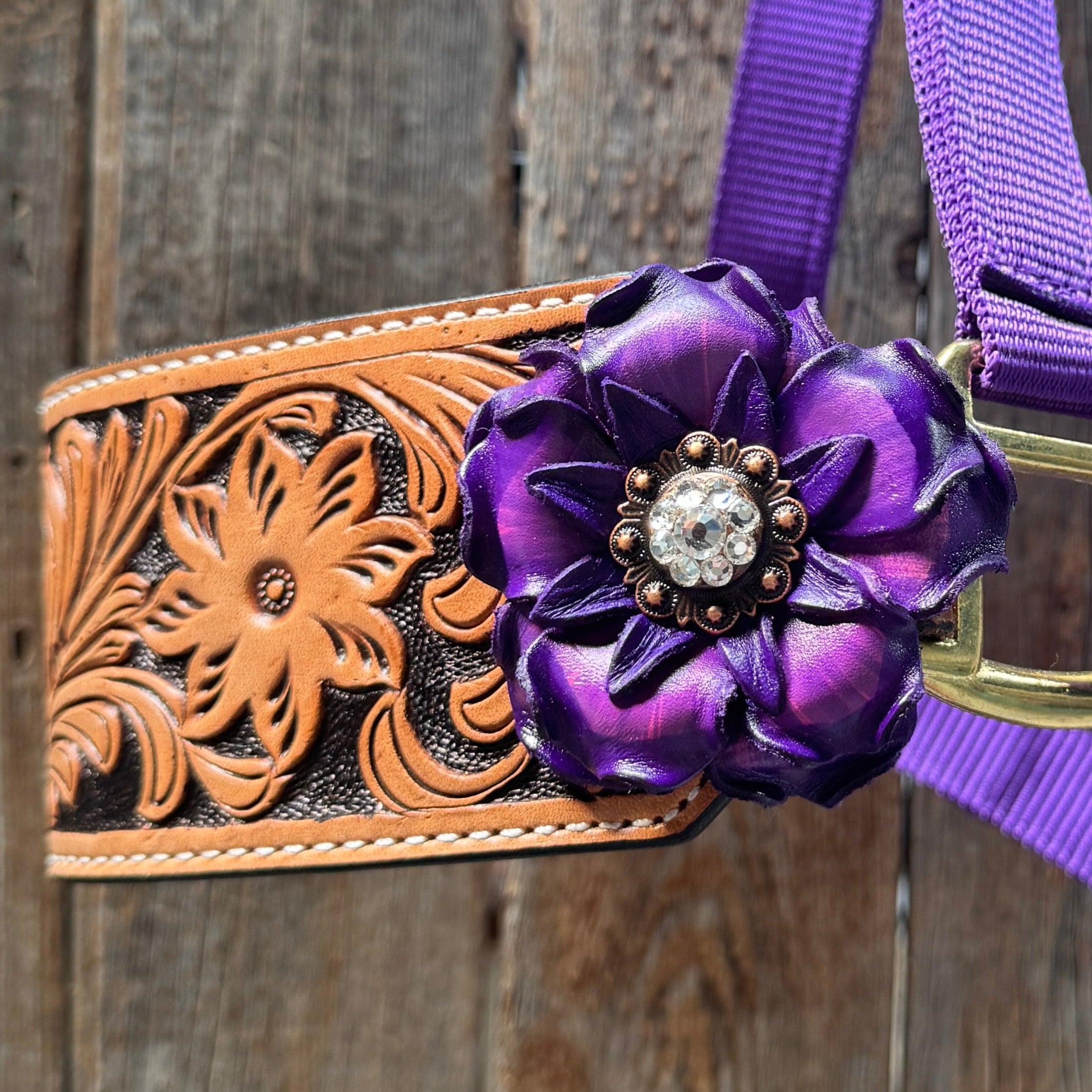 Purple Nylon Horse Halter – Bronc Noseband with Crystal Conchos NH109
