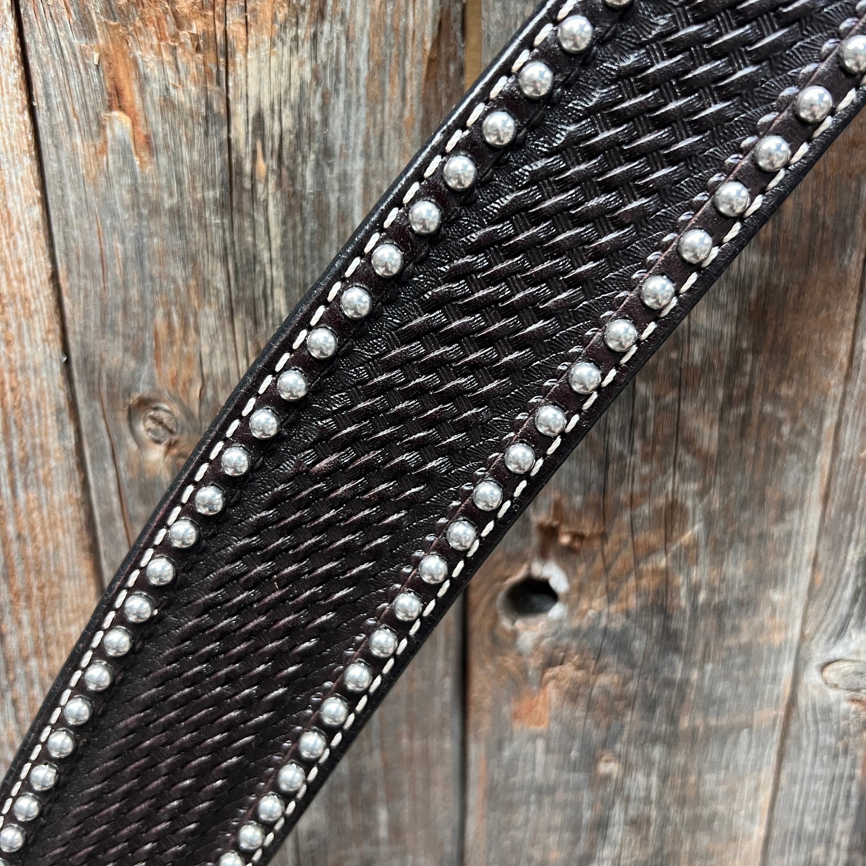 Dark Oil Basketweave with Silver Dots Tack Sets