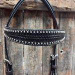 Dark Oil Basketweave with Silver Dots Browband Headstall / Bridle