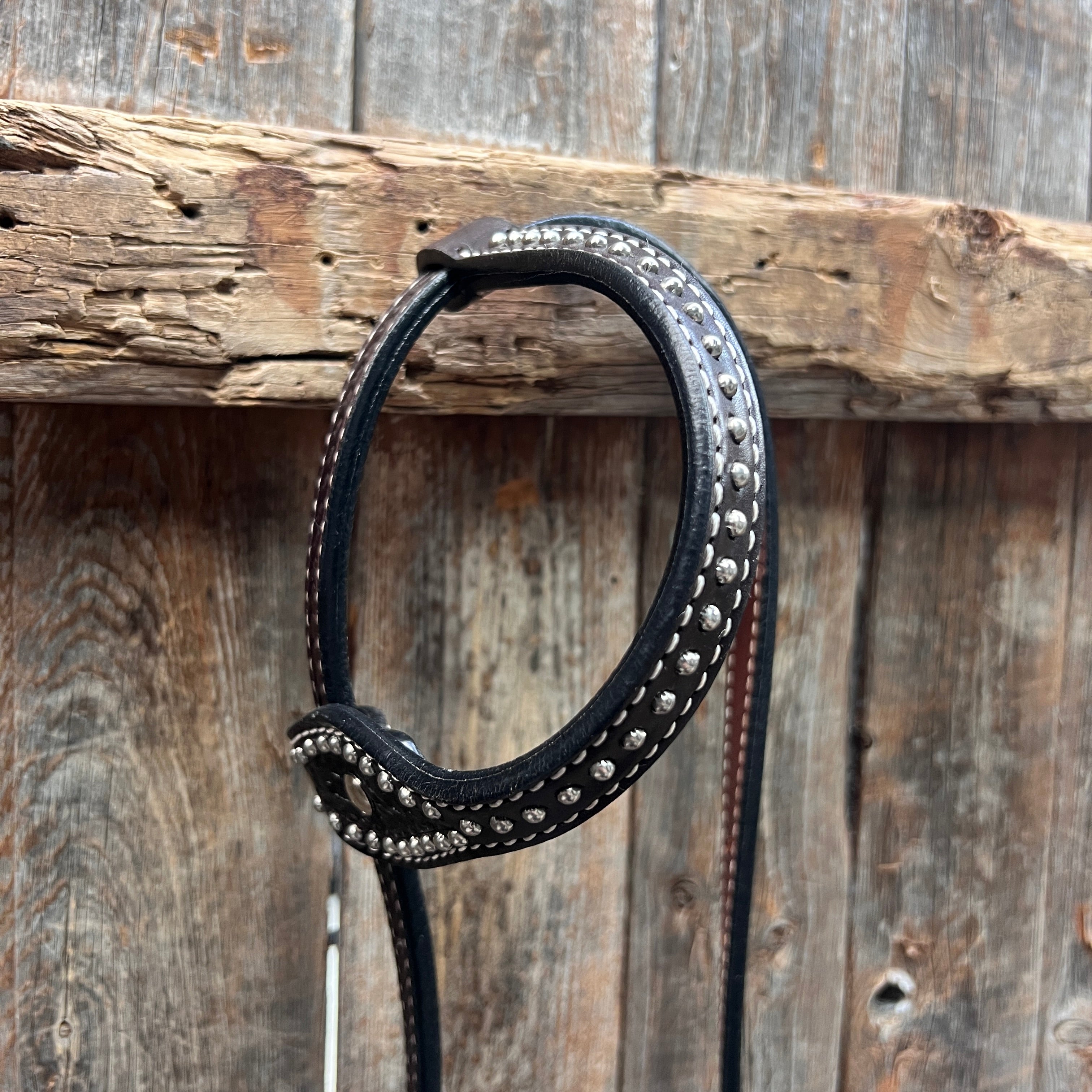 Dark Oil Basketweave with Silver Dots One Ear Headstall / Bridle