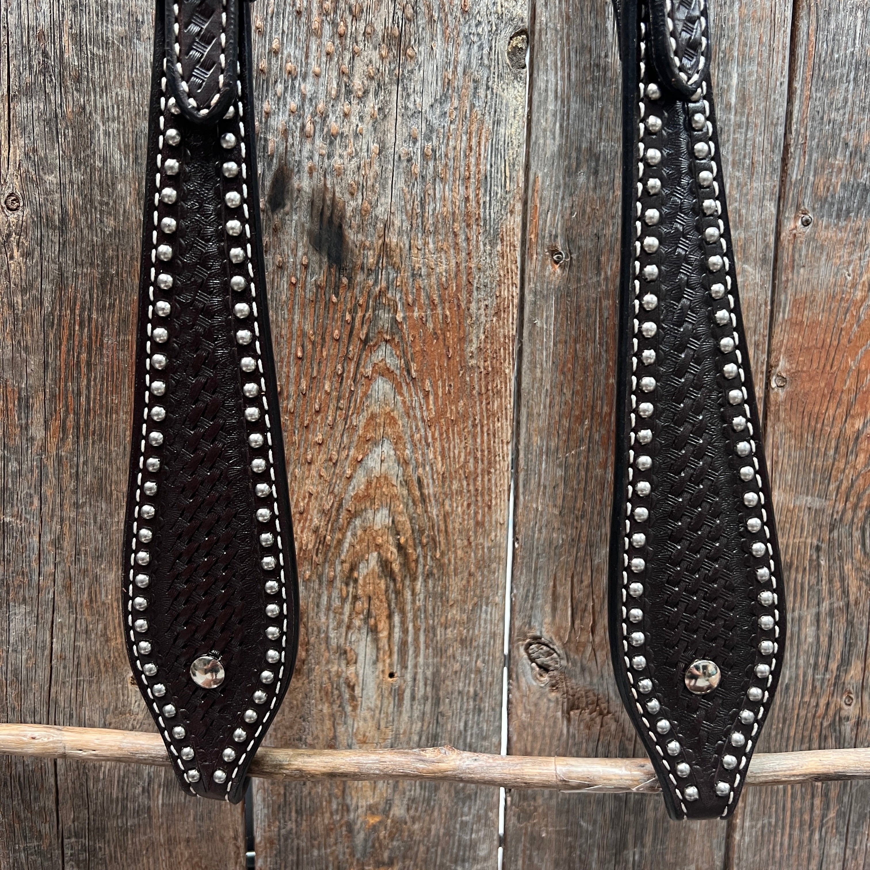 Dark Oil Basketweave with Silver Dots One Ear Headstall / Bridle
