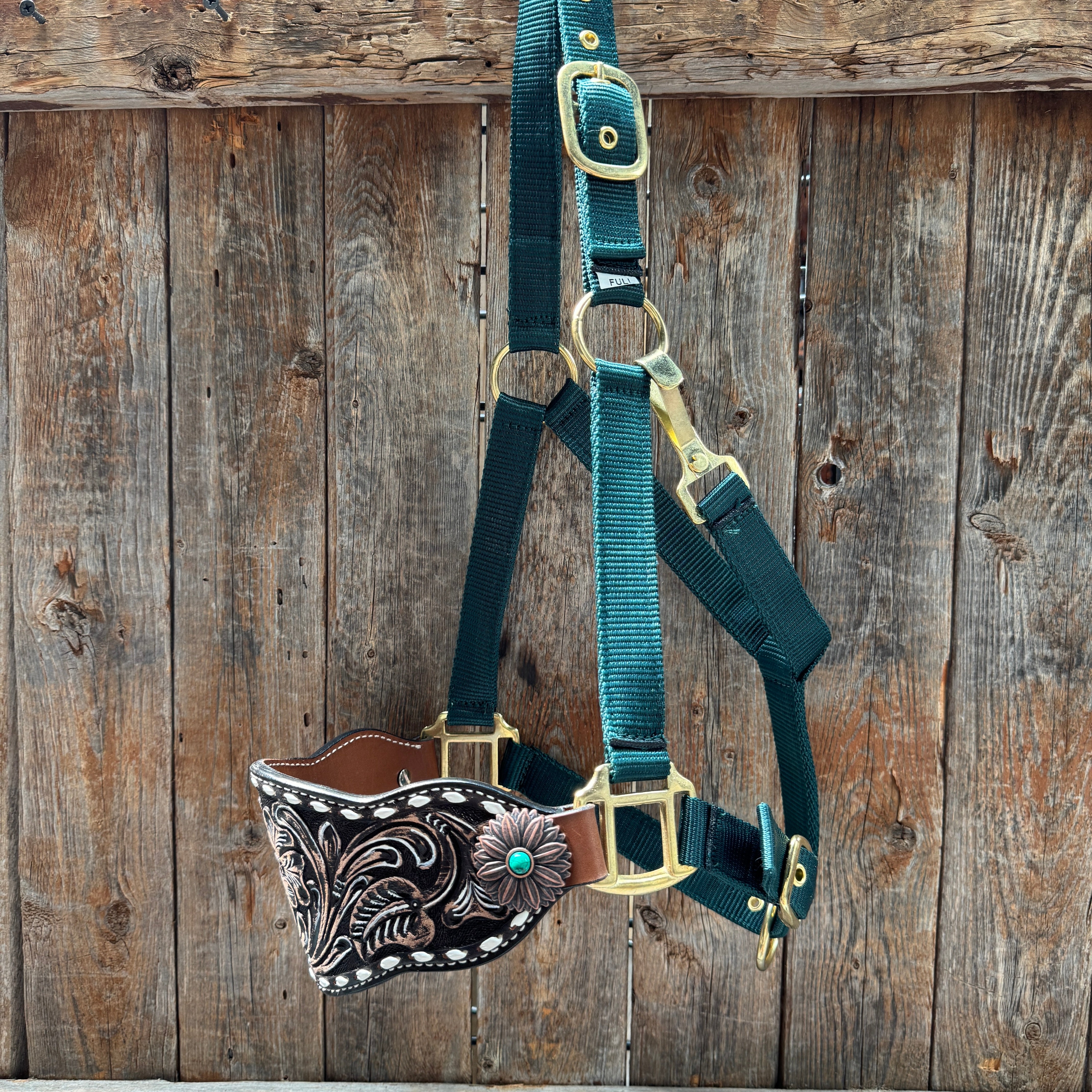 Hunter Green Nylon Horse Halter – Bronc Noseband with Western Conchos NH114