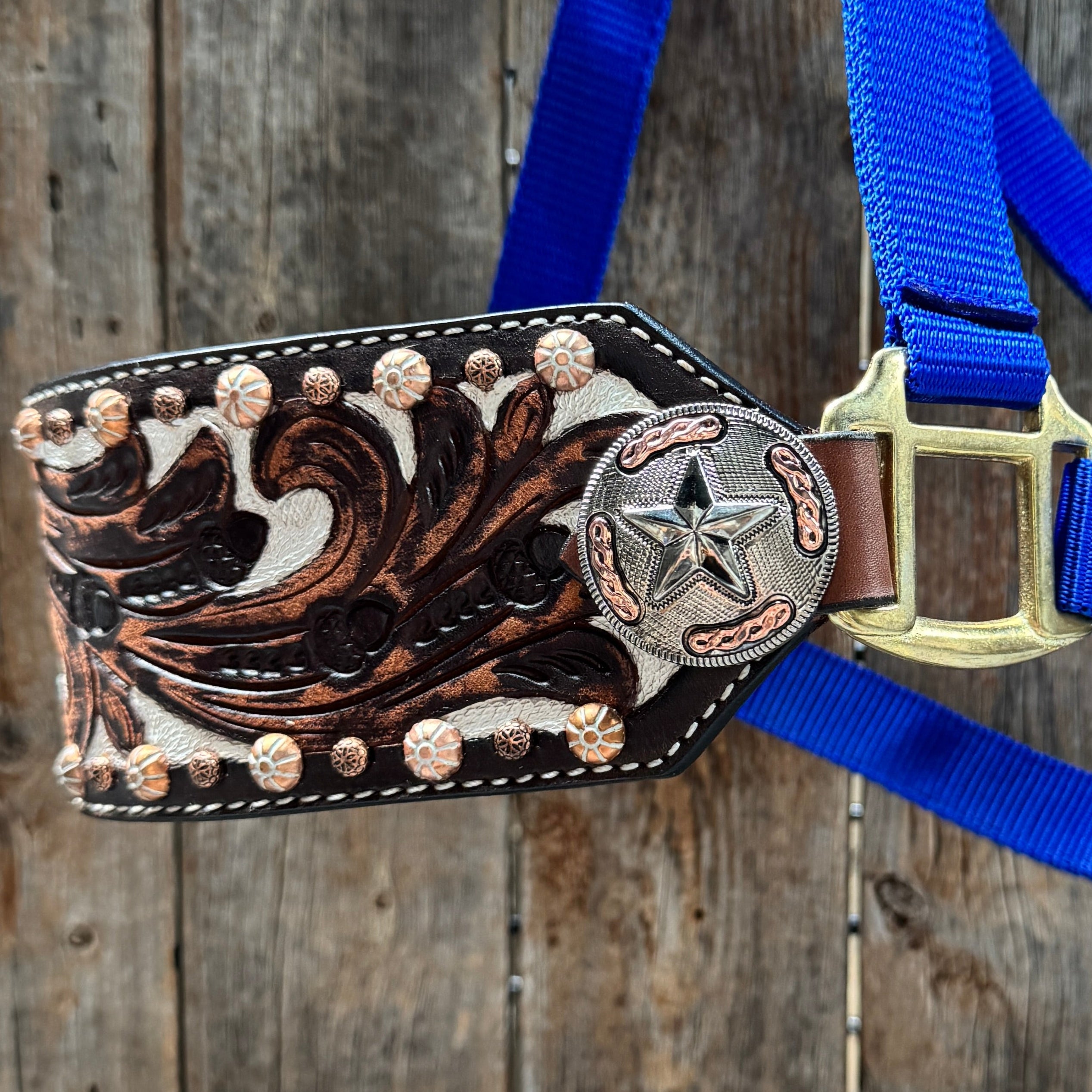 Blue Nylon Horse Halter – Bronc Noseband with Western Conchos NH112