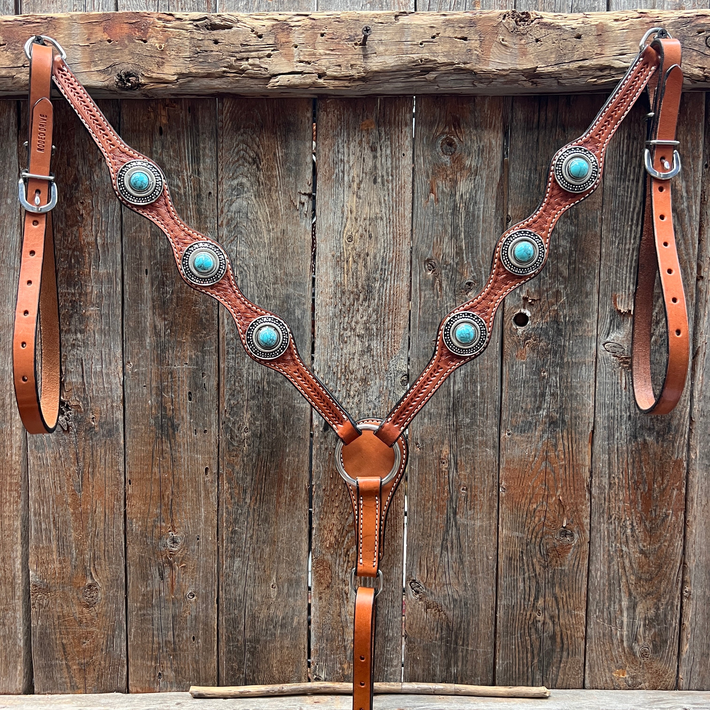 Light Oil Basketweave Turquoise and Dots Browband/One Ear Tack Set  #BBBC639