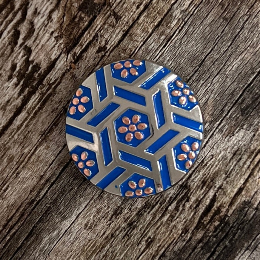 Antique Silver Blue Geometric Concho 1