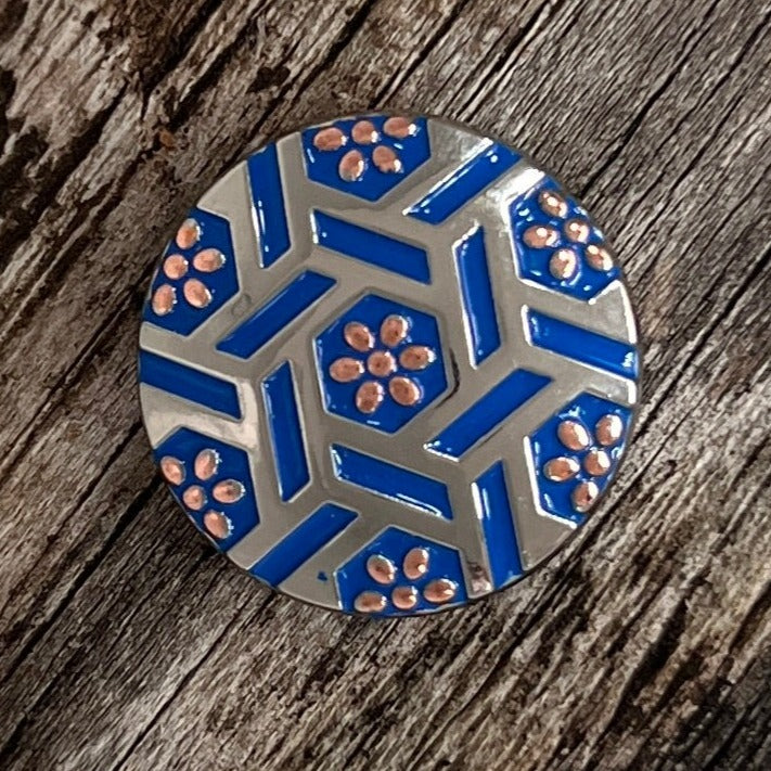 Antique Silver Blue Geometric Concho 1.5" W236L