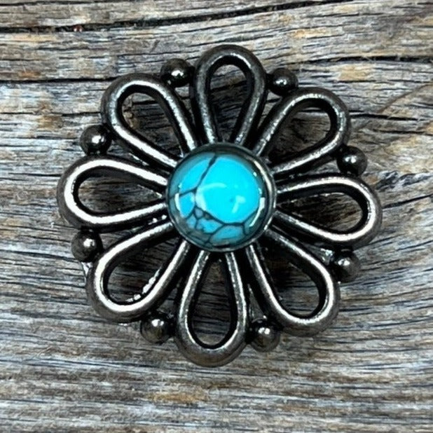 Antique Silver Turquoise Flower Concho 1.5" W231L