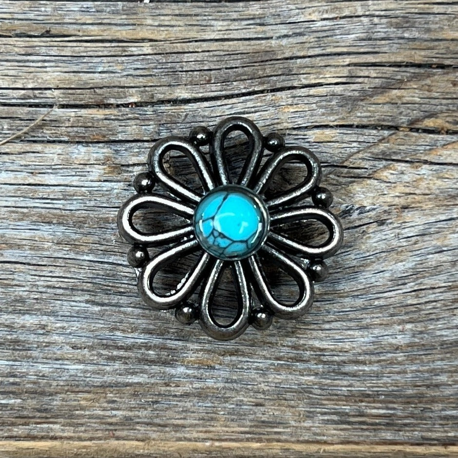 Antique Silver Turquoise Flower Concho 1" W231S