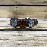 Genuine Leather Dog Collar With Blue Geometric Conchos 10" to 22" W236S -DC67