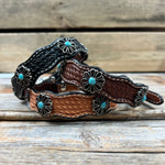 Genuine Leather Dog Collar or Leash With Turquoise Flower Conchos 10" to 22" W231S -DC69
