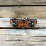 Genuine Leather Dog Collar or Leash With Turquoise Flower Conchos 10" to 22" W231S -DC69