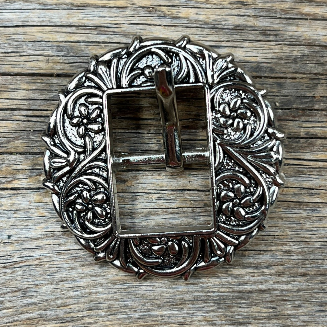 Antique Silver Floral Round Western Buckle W238B