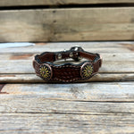 Genuine Leather Dog Collar With Yellow Daisy Conchos 10" to 22" W229S -DC71