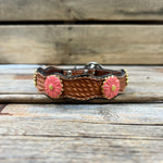 Genuine Leather Dog Collar With Pink Flower Conchos 10" to 22" W228S -DC72