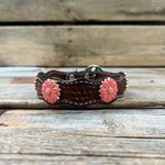 Genuine Leather Dog Collar With Pink Flower Conchos 10" to 22" W228S -DC72